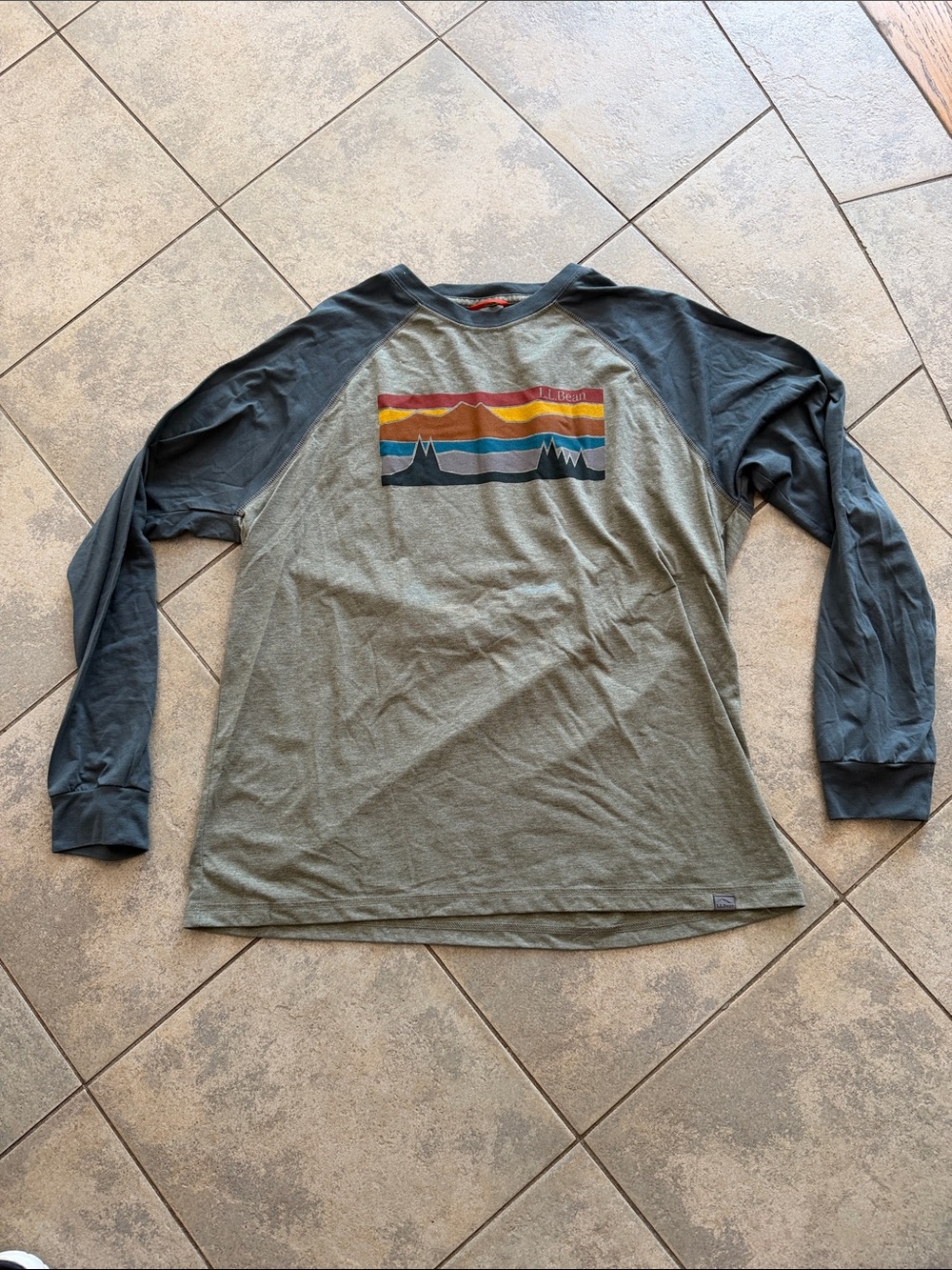 L.L. Bean Olive Body with Charcoal Raglan Long-Sleeve Graphic Tee